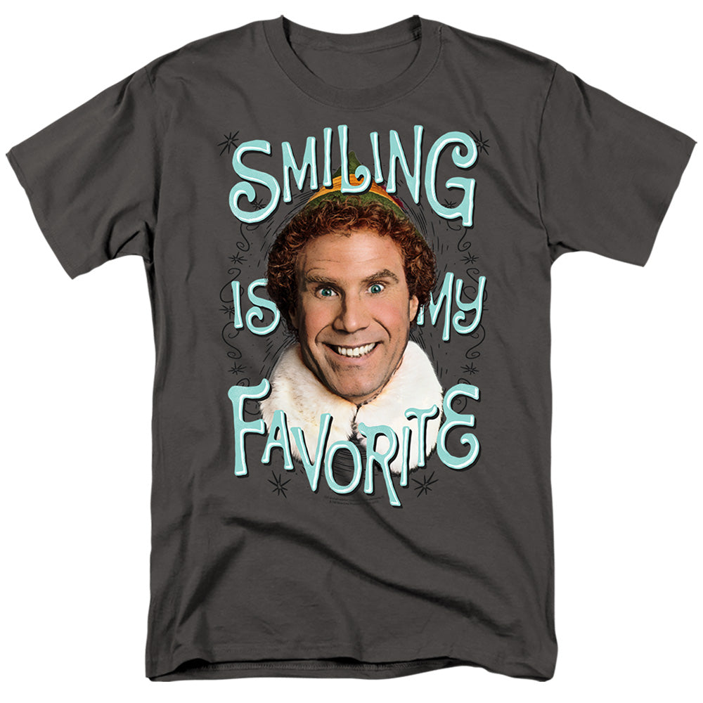 AN OFFCIALLY LICENSED ELF SMILING MEN'S REGULAR FIT T-SHIRT CHARCOAL