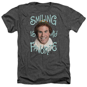 AN OFFCIALLY LICENSED ELF SMILING MEN'S HEATHER T-SHIRT CHARCOAL