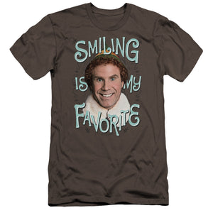 AN OFFCIALLY LICENSED ELF SMILING MEN'S PREMIUM SLIM FIT T-SHIRT CHARCOAL