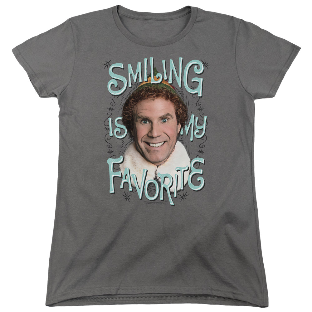 AN OFFCIALLY LICENSED ELF SMILING WOMEN'S REGULAR FIT T-SHIRT BLACK