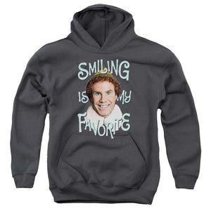 AN OFFCIALLY LICENSED ELF SMILING YOUTH HOODIE CHARCOAL