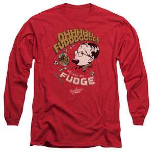 AN OFFCIALLY LICENSED A CHRISTMAS STORY FUDGE MEN'S LONG SLEEVE T-SHIRT RED