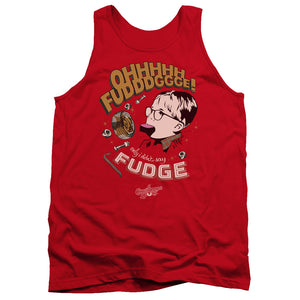 AN OFFCIALLY LICENSED A CHRISTMAS STORY FUDGE ADULT UNISEX TANK TOP RED