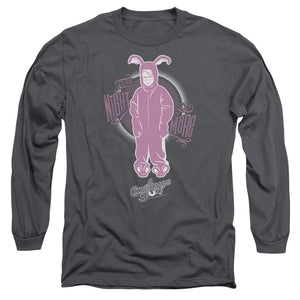 AN OFFCIALLY LICENSED A CHRISTMAS STORY PINK NIGHTMARE MEN'S LONG SLEEVE T-SHIRT CHARCOAL