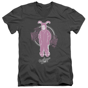 AN OFFCIALLY LICENSED A CHRISTMAS STORY PINK NIGHTMARE MEN'S V-NECK T-SHIRT CHARCOAL