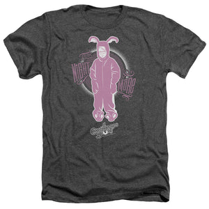 AN OFFCIALLY LICENSED A CHRISTMAS STORY PINK NIGHTMARE MEN'S HEATHER T-SHIRT CHARCOAL