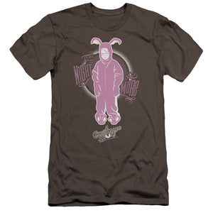 AN OFFCIALLY LICENSED A CHRISTMAS STORY PINK NIGHTMARE MEN'S PREMIUM SLIM FIT T-SHIRT CHARCOAL