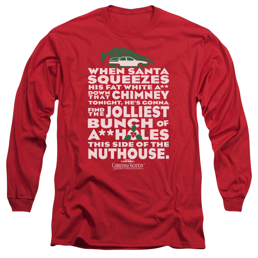 AN OFFCIALLY LICENSED CHRISTMAS VACATION JOLLIEST BUNCH MEN'S LONG SLEEVE T-SHIRT RED