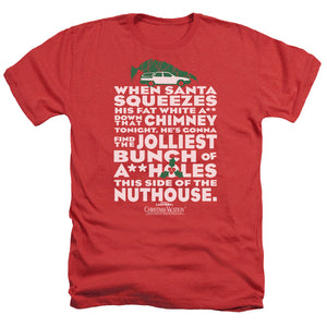 AN OFFCIALLY LICENSED CHRISTMAS VACATION JOLLIEST BUNCH MEN'S HEATHER T-SHIRT RED
