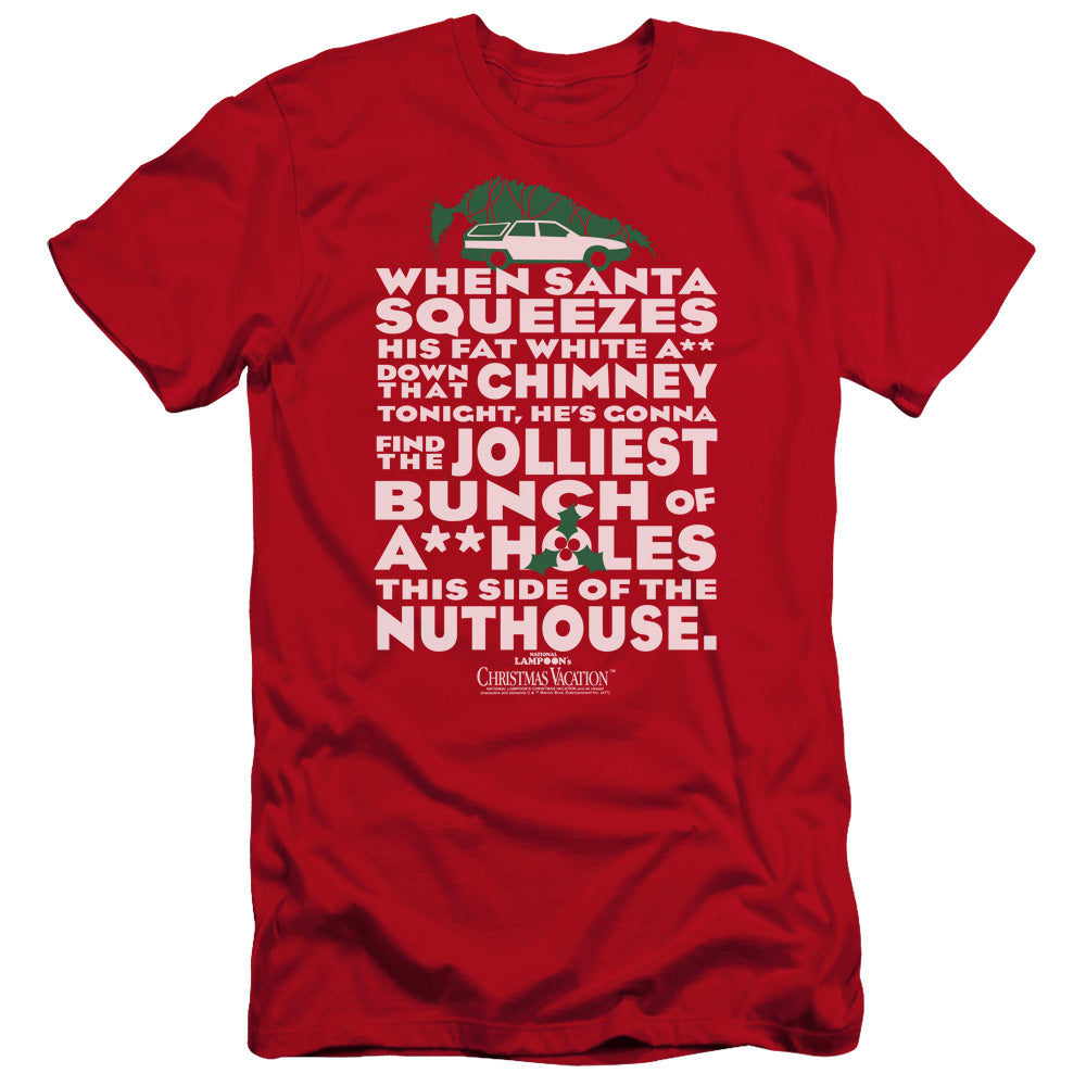 AN OFFCIALLY LICENSED CHRISTMAS VACATION JOLLIEST BUNCH MEN'S PREMIUM SLIM FIT T-SHIRT RED