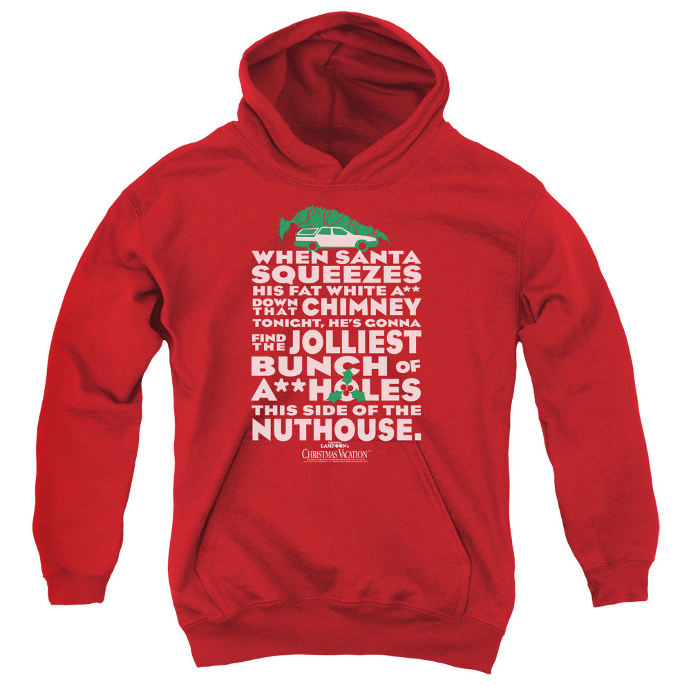 AN OFFCIALLY LICENSED CHRISTMAS VACATION JOLLIEST BUNCH YOUTH HOODIE RED