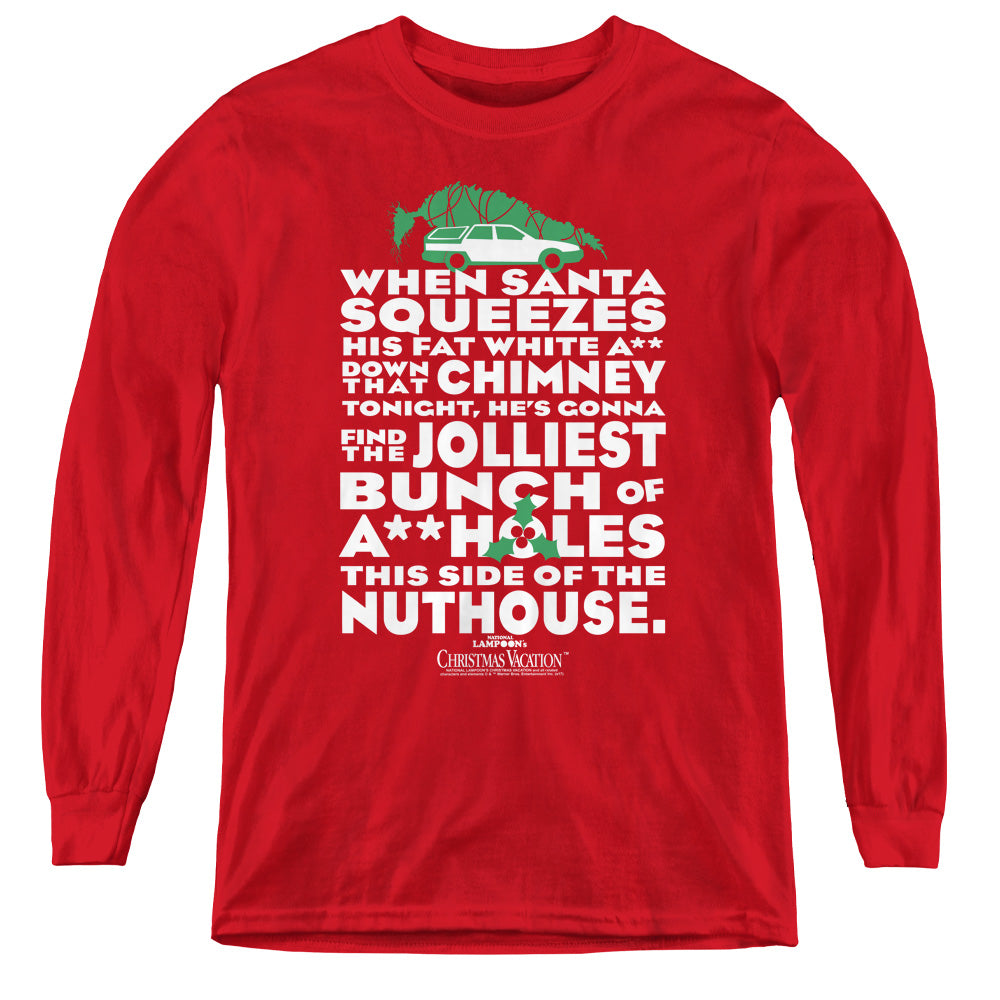 AN OFFCIALLY LICENSED CHRISTMAS VACATION JOLLIEST BUNCH YOUTH LONG SLEEVE T-SHIRT RED