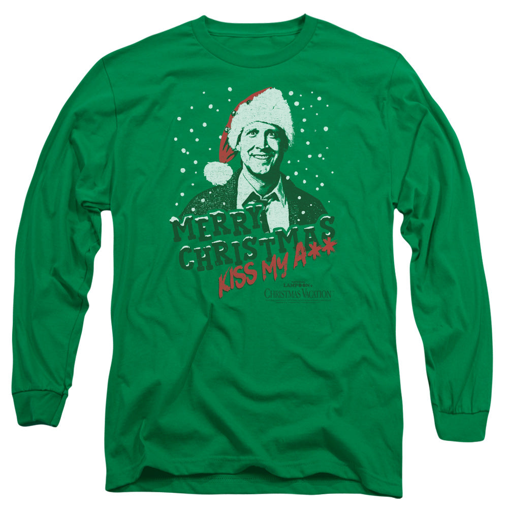 AN OFFCIALLY LICENSED CHRISTMAS VACATION MERRY CHRISTMAS MEN'S LONG SLEEVE T-SHIRT KELLY GREEN