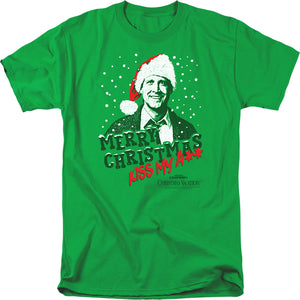 AN OFFCIALLY LICENSED CHRISTMAS VACATION MERRY CHRISTMAS MEN'S REGULAR FIT T-SHIRT KELLY GREEN
