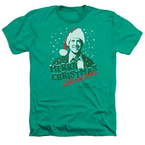 AN OFFCIALLY LICENSED CHRISTMAS VACATION MERRY CHRISTMAS MEN'S HEATHER T-SHIRT KELLY GREEN