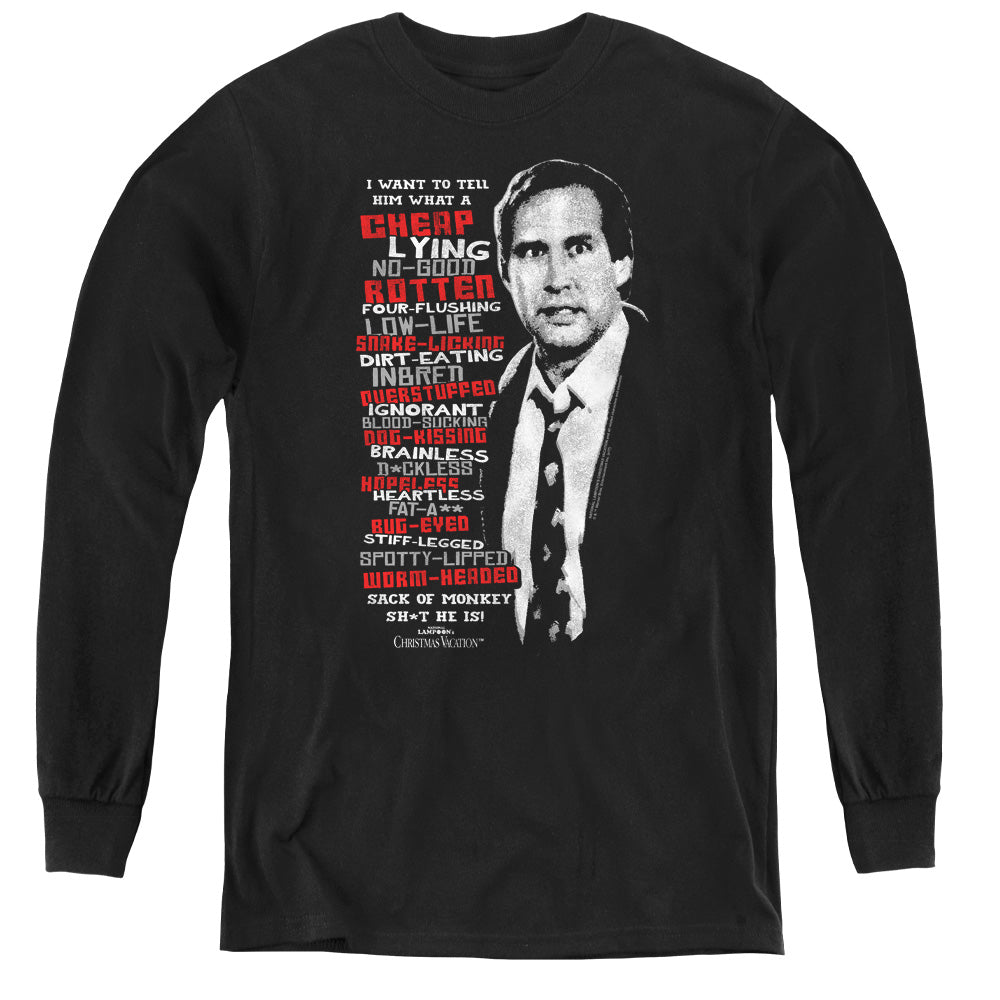 AN OFFCIALLY LICENSED CHRISTMAS VACATION PROFANITIES YOUTH LONG SLEEVE T-SHIRT BLACK