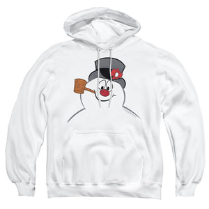 AN OFFCIALLY LICENSED FROSTY THE SNOWMAN FROSTY FACE ADULT UNISEX PULLOVER HOODIE WHITE