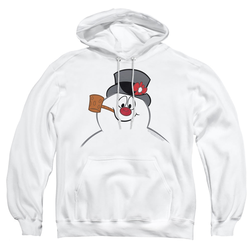 AN OFFCIALLY LICENSED FROSTY THE SNOWMAN FROSTY FACE ADULT UNISEX PULLOVER HOODIE WHITE
