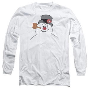 AN OFFCIALLY LICENSED FROSTY THE SNOWMAN FROSTY FACE MEN'S LONG SLEEVE T-SHIRT WHITE