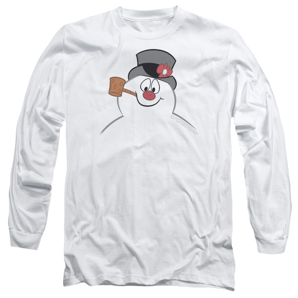 AN OFFCIALLY LICENSED FROSTY THE SNOWMAN FROSTY FACE MEN'S LONG SLEEVE T-SHIRT WHITE