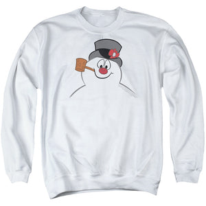 AN OFFCIALLY LICENSED FROSTY THE SNOWMAN FROSTY FACE ADULT UNISEX CREWNECK SWEATSHIRT WHITE