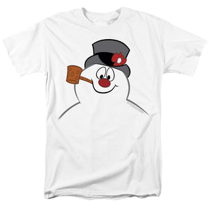 AN OFFCIALLY LICENSED FROSTY THE SNOWMAN FROSTY FACE MEN'S REGULAR FIT T-SHIRT WHITE