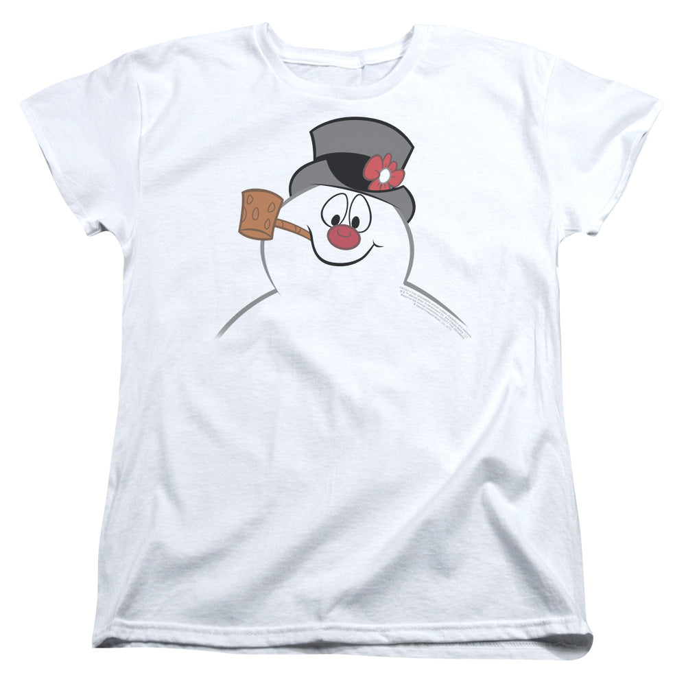 AN OFFCIALLY LICENSED FROSTY THE SNOWMAN FROSTY FACE WOMEN'S REGULAR FIT T-SHIRT WHITE