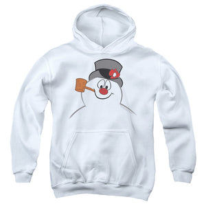AN OFFCIALLY LICENSED FROSTY THE SNOWMAN FROSTY FACE YOUTH HOODIE WHITE
