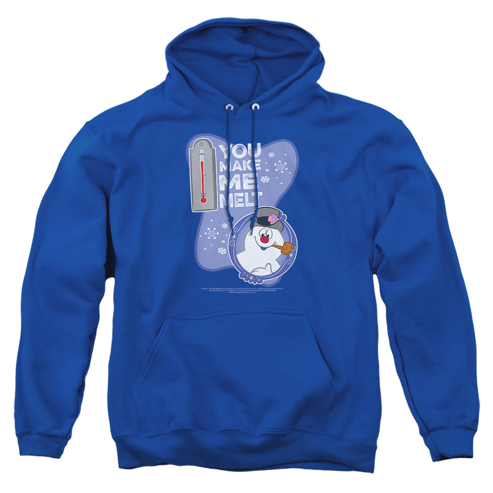AN OFFCIALLY LICENSED FROSTY THE SNOWMAN MELT ADULT UNISEX PULLOVER HOODIE ROYAL