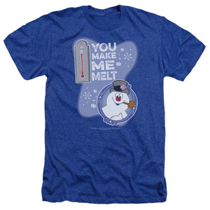 AN OFFCIALLY LICENSED FROSTY THE SNOWMAN MELT MEN'S HEATHER T-SHIRT ROYAL