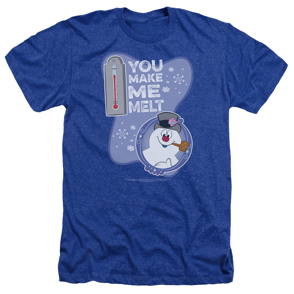 AN OFFCIALLY LICENSED FROSTY THE SNOWMAN MELT MEN'S HEATHER T-SHIRT ROYAL