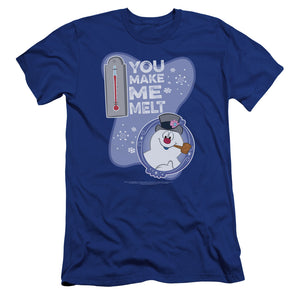 AN OFFCIALLY LICENSED FROSTY THE SNOWMAN MELT MEN'S PREMIUM SLIM FIT T-SHIRT ROYAL