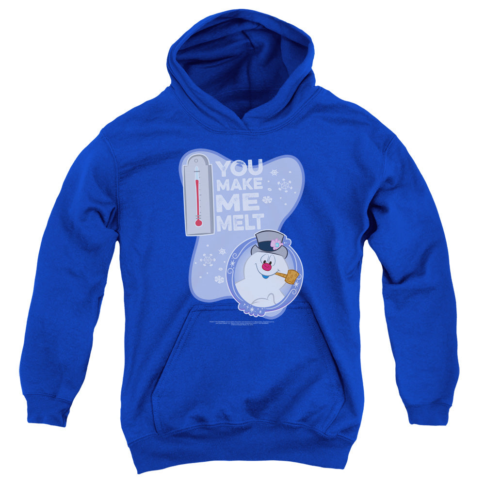 AN OFFCIALLY LICENSED FROSTY THE SNOWMAN MELT YOUTH HOODIE ROYAL