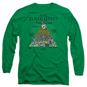 AN OFFCIALLY LICENSED ELF FOOD PYRAMID MEN'S LONG SLEEVE T-SHIRT KELLY GREEN