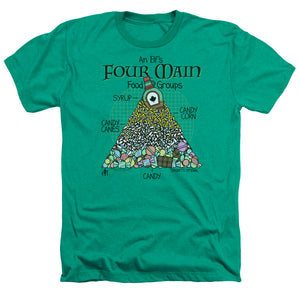 AN OFFCIALLY LICENSED ELF FOOD PYRAMID MEN'S HEATHER T-SHIRT KELLY GREEN