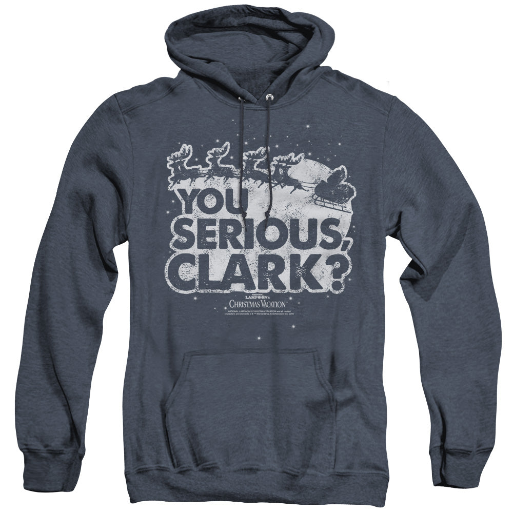 AN OFFCIALLY LICENSED CHRISTMAS VACATION YOU SERIOUS CLARK ADULT UNISEX HEATHER PULLOVER HOODIE NAVY