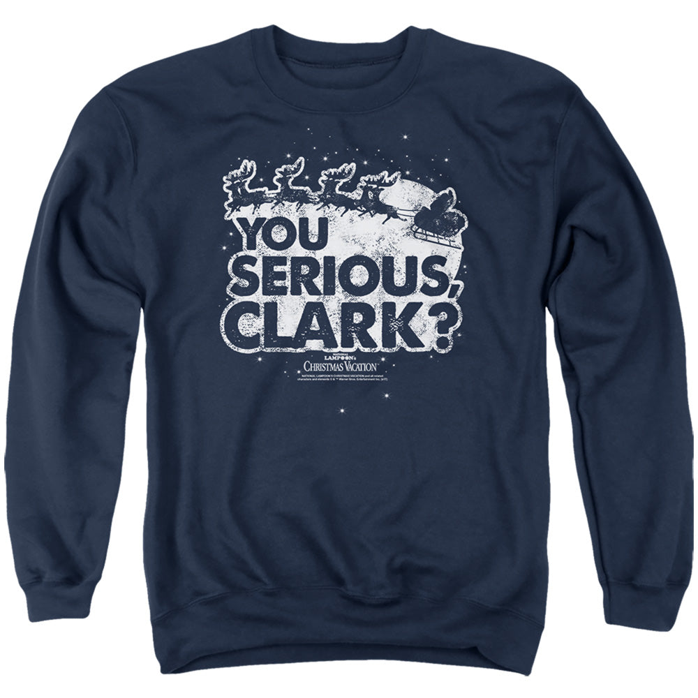 AN OFFCIALLY LICENSED CHRISTMAS VACATION YOU SERIOUS CLARK ADULT UNISEX CREWNECK SWEATSHIRT NAVY