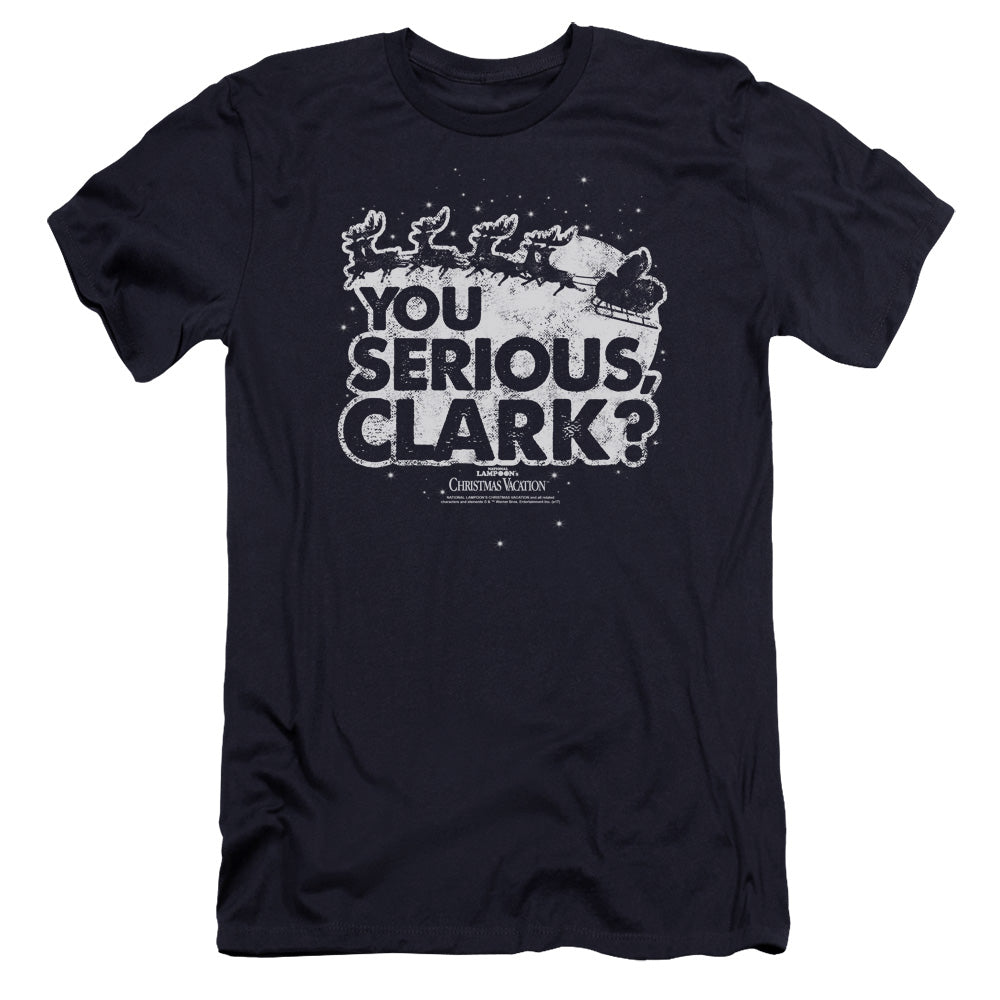 AN OFFCIALLY LICENSED CHRISTMAS VACATION YOU SERIOUS CLARK MEN'S PREMIUM SLIM FIT T-SHIRT NAVY