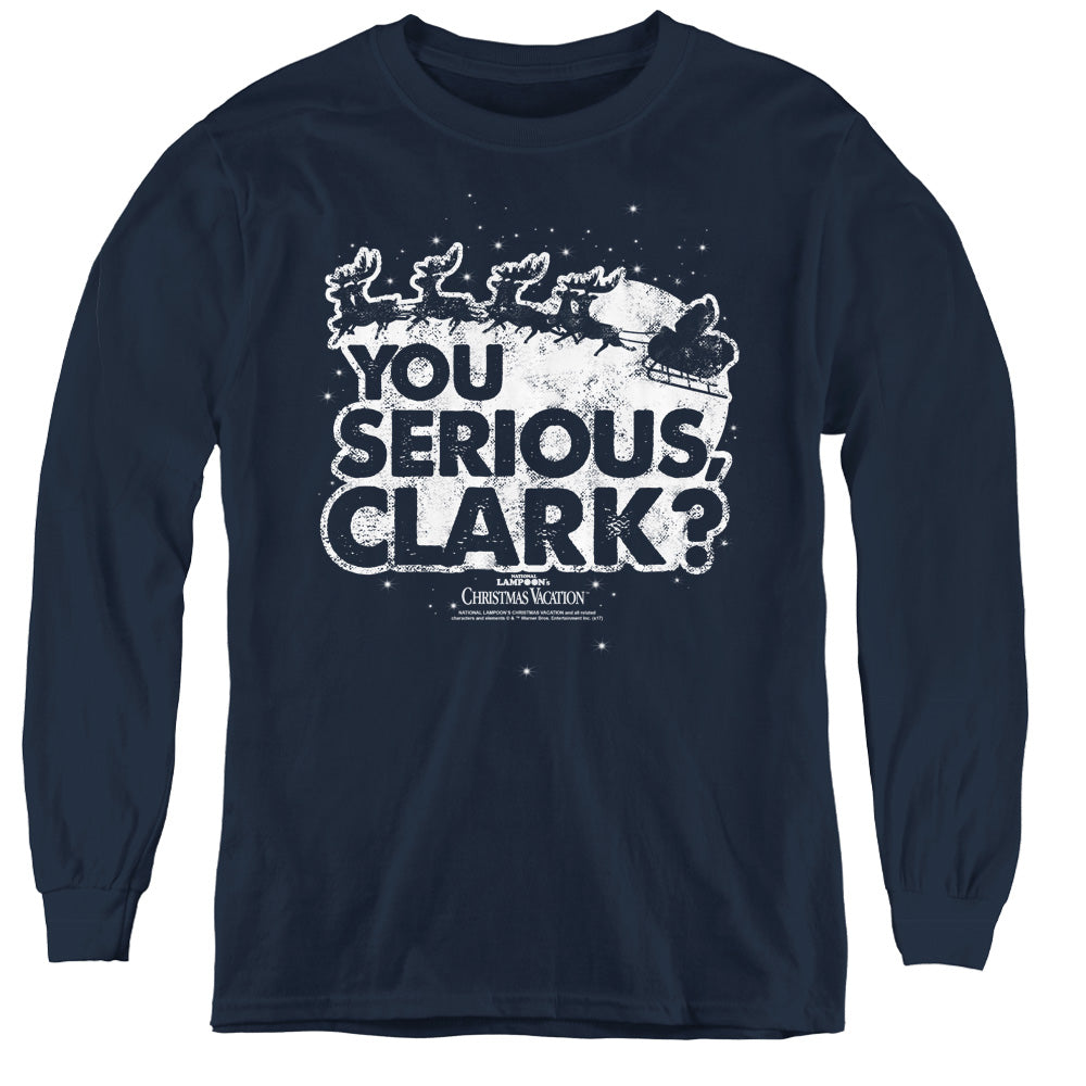 AN OFFCIALLY LICENSED CHRISTMAS VACATION YOU SERIOUS CLARK YOUTH LONG SLEEVE T-SHIRT NAVY