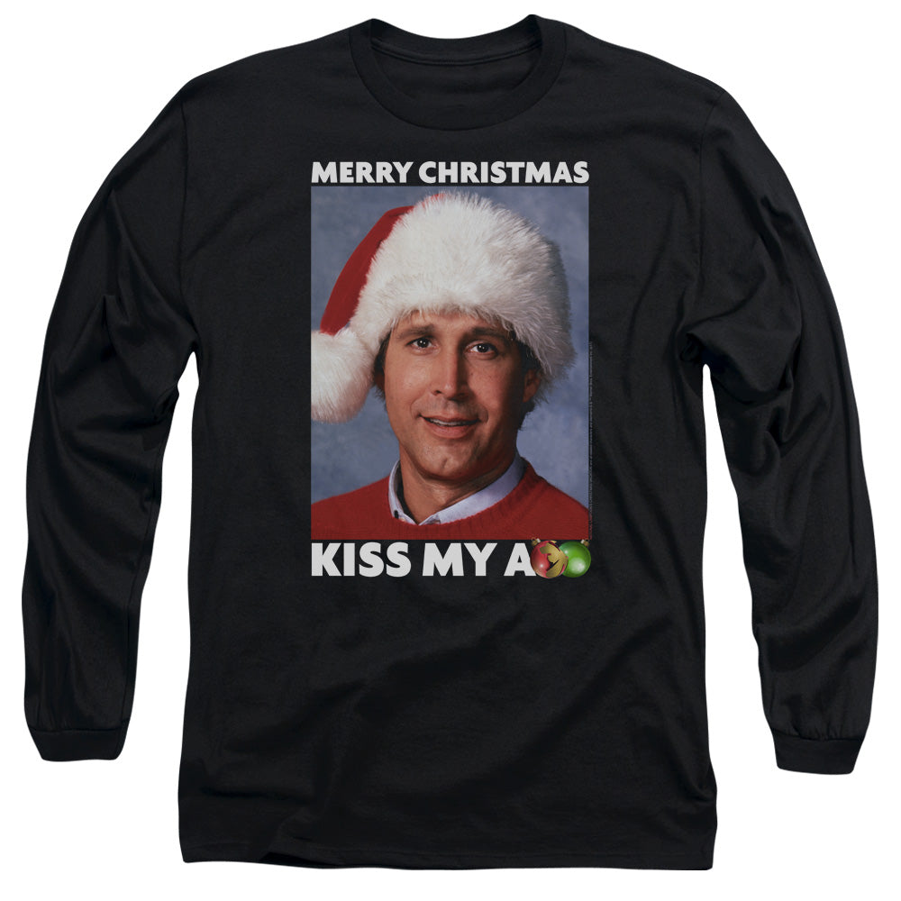 AN OFFCIALLY LICENSED CHRISTMAS VACATION MERRY KISS MEN'S LONG SLEEVE T-SHIRT BLACK