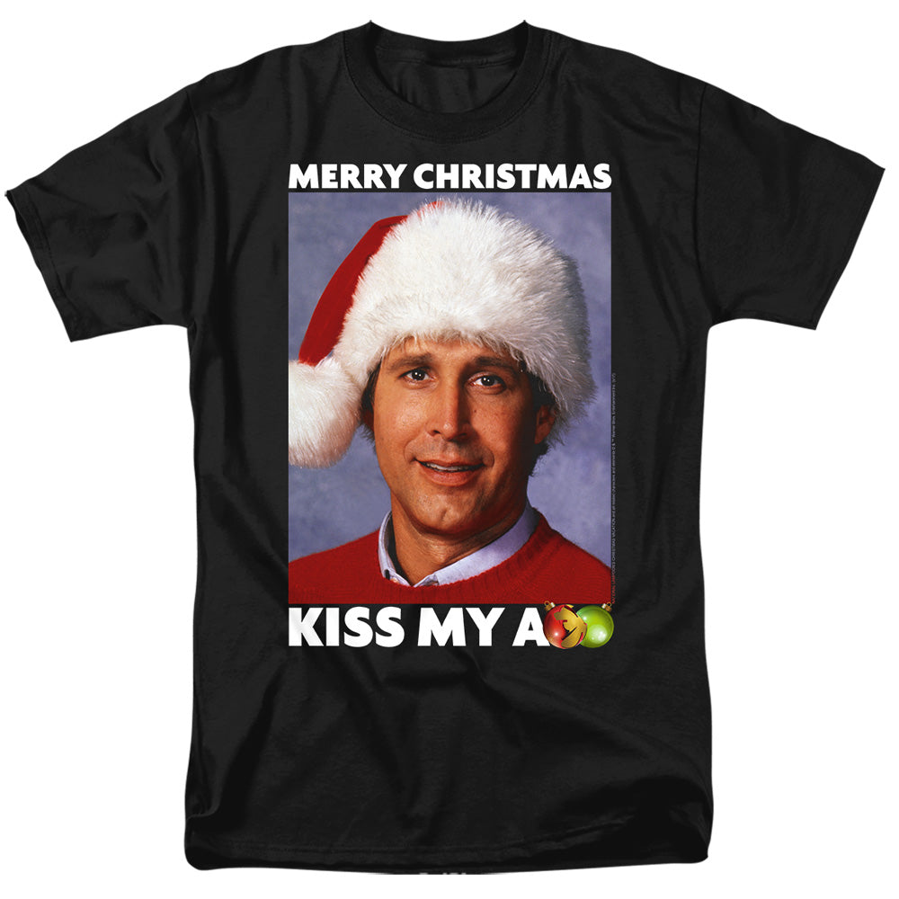 AN OFFCIALLY LICENSED CHRISTMAS VACATION MERRY KISS MEN'S REGULAR FIT T-SHIRT BLACK