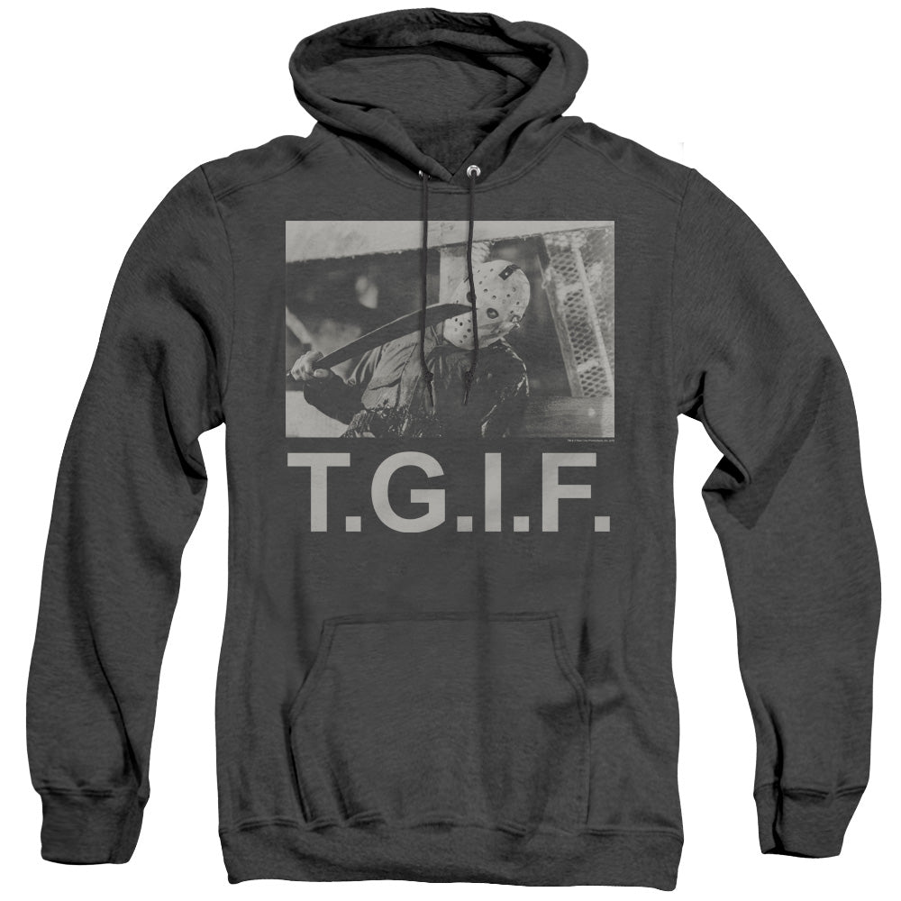 AN OFFCIALLY LICENSED FRIDAY THE 13TH TGIF ADULT UNISEX HEATHER PULLOVER HOODIE BLACK