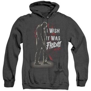 AN OFFCIALLY LICENSED FRIDAY THE 13TH I WISH IT WAS FRIDAY ADULT UNISEX HEATHER PULLOVER HOODIE BLACK