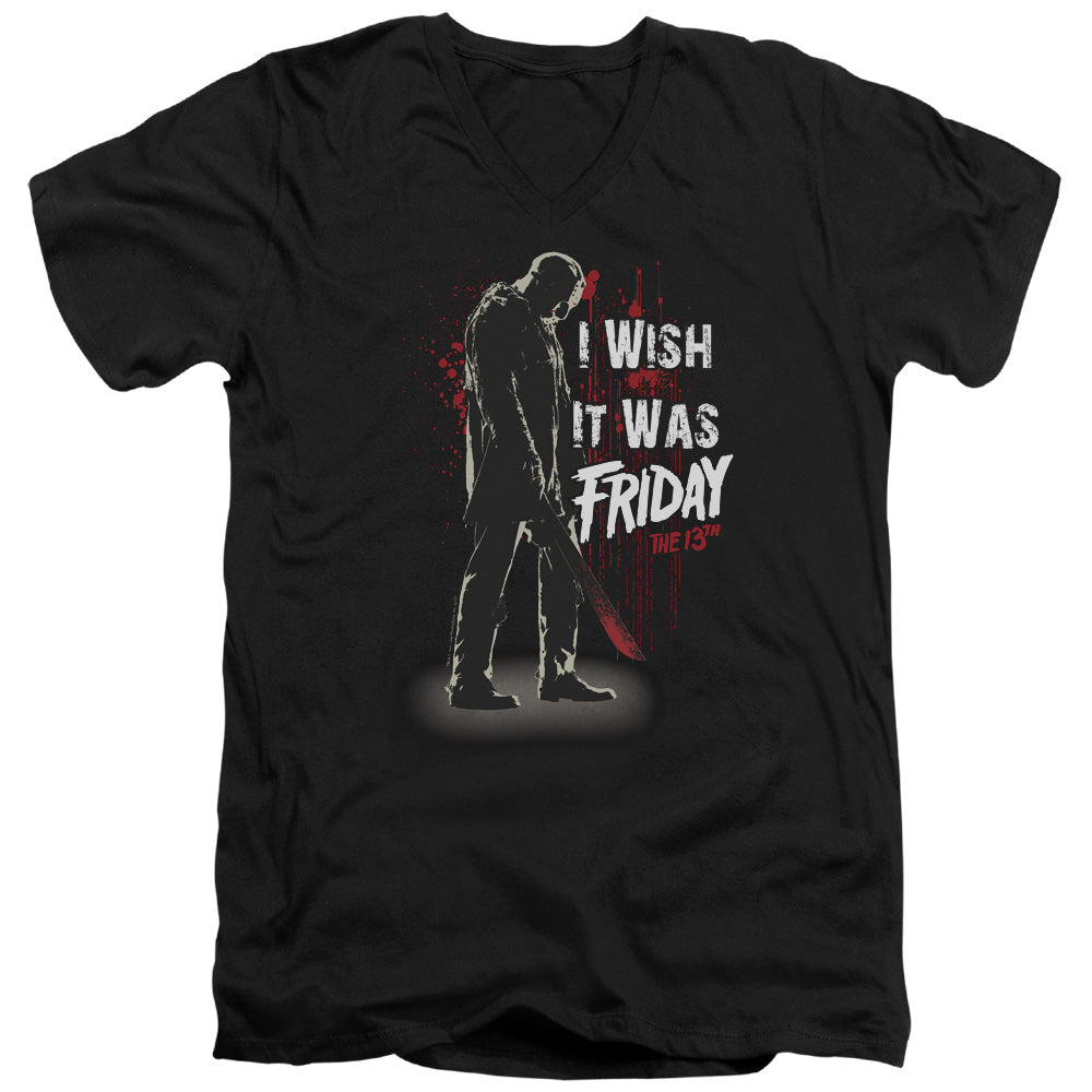AN OFFCIALLY LICENSED FRIDAY THE 13TH I WISH IT WAS FRIDAY MEN'S V-NECK T-SHIRT BLACK