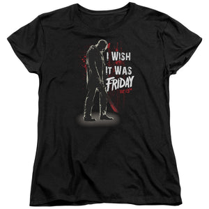 AN OFFCIALLY LICENSED FRIDAY THE 13TH I WISH IT WAS FRIDAY WOMEN'S REGULAR FIT T-SHIRT BLACK
