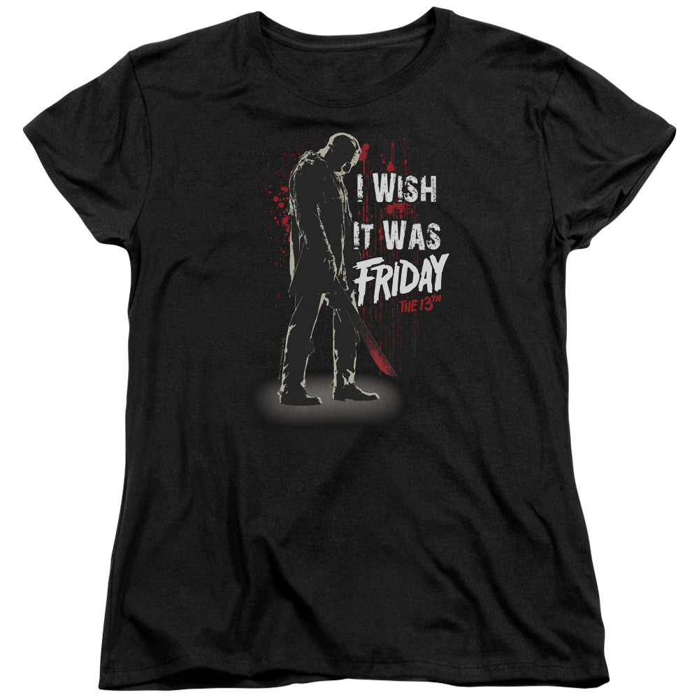 AN OFFCIALLY LICENSED FRIDAY THE 13TH I WISH IT WAS FRIDAY WOMEN'S REGULAR FIT T-SHIRT BLACK