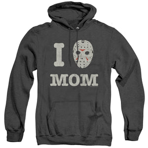 AN OFFCIALLY LICENSED FRIDAY THE 13TH MOMMAS BOY ADULT UNISEX HEATHER PULLOVER HOODIE BLACK