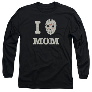 AN OFFCIALLY LICENSED FRIDAY THE 13TH MOMMAS BOY MEN'S LONG SLEEVE T-SHIRT BLACK