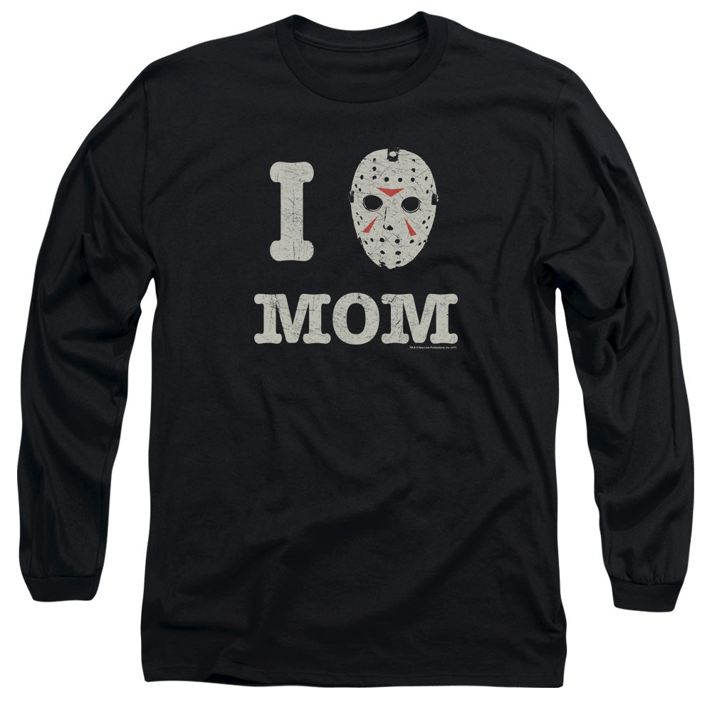 AN OFFCIALLY LICENSED FRIDAY THE 13TH MOMMAS BOY MEN'S LONG SLEEVE T-SHIRT BLACK