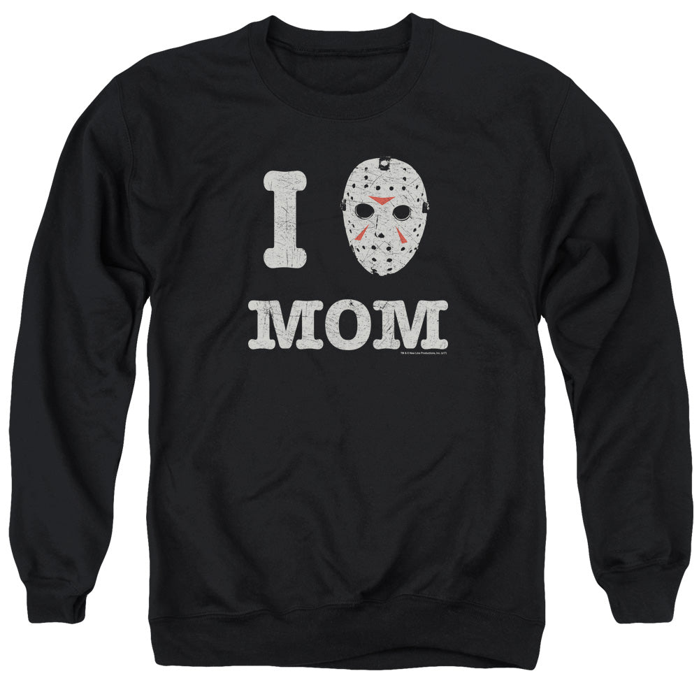 AN OFFCIALLY LICENSED FRIDAY THE 13TH MOMMAS BOY ADULT UNISEX CREWNECK SWEATSHIRT BLACK